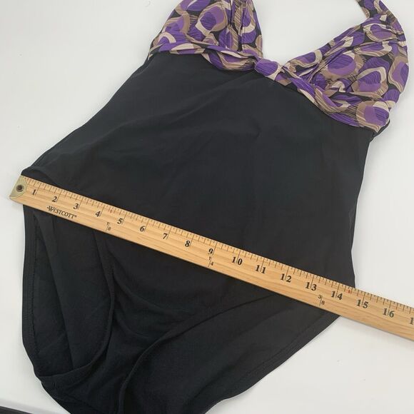 Kenneth Cole Halter Top One Piece Swimsuit Size 6 Womens Purple Cream Black M - Picture 6 of 7